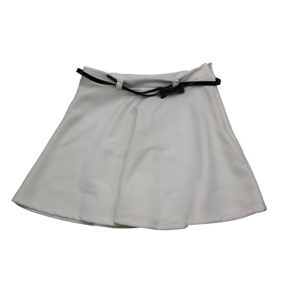 Diva Apparel Skirt Womens L White Belted Stretch Zip Flare Mini A Line - Picture 1 of 14